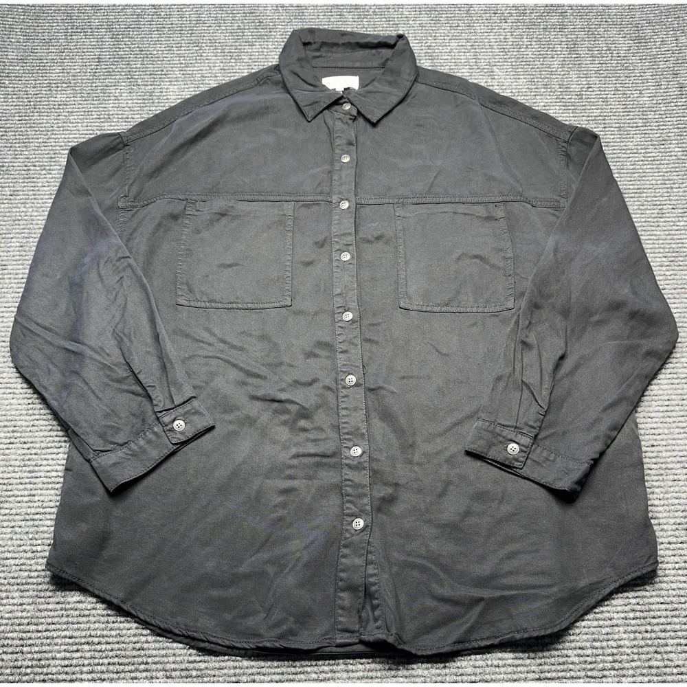 Risen Los Angeles Shirt Womens Large Black Button Up Oversized Shacket Casual